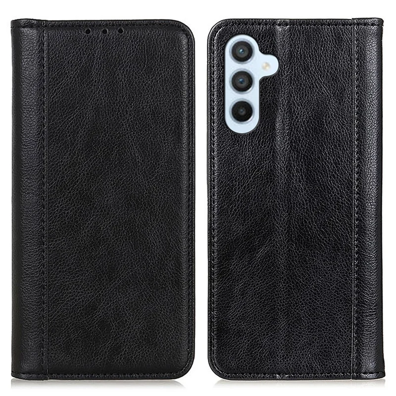 Para Samsung Galaxy A35 5G Funda Magnética Antichoque Funda de Teléfono de Piel Dividida con Soporte - Negro