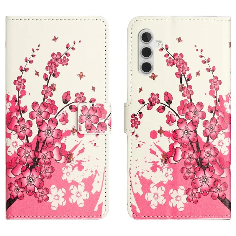 For Samsung Galaxy A35 5G Phone Case Pattern Folding Stand PU Leather Cover - Plum Blossom