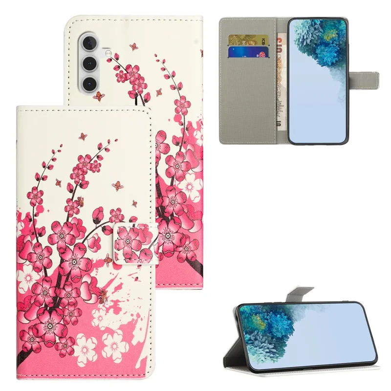 For Samsung Galaxy A35 5G Phone Case Pattern Folding Stand PU Leather Cover - Plum Blossom