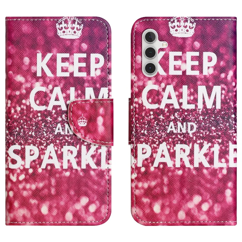 For Samsung Galaxy A35 5G Leather Case Pattern Design Magnetic Folio Phone Cover - Keep Calm and Sparkle