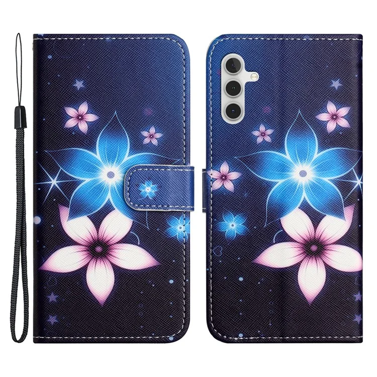 For Samsung Galaxy A35 5G Phone Case 3D Pattern PU Leather Wallet Flip Cover - Blue Flower