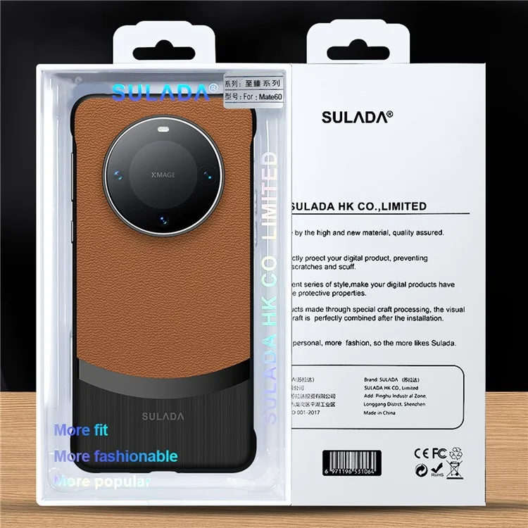 SULADA для чехла Huawei Mate 60 без рамки Genuine Cow Leather+PC Slim Fit Phone Cover - Черный