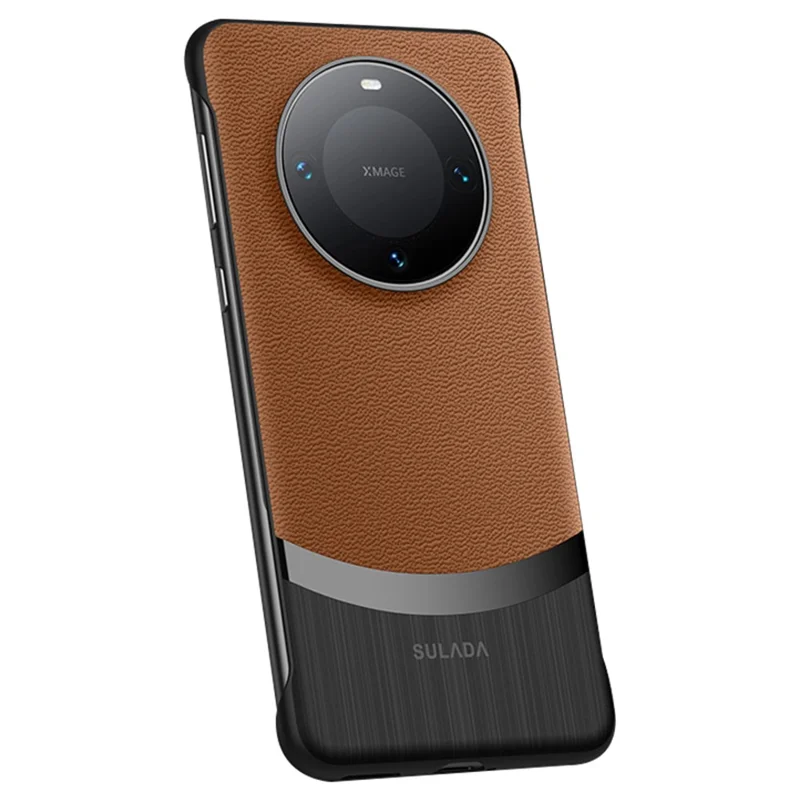 SULADA For Huawei Mate 60 RS Ultimate Borderless Case Genuine Cow Leather Coated Phone Cover - Brown