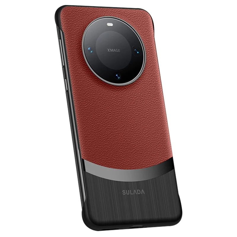 SULADA For Huawei Mate 60 Pro Slim Frameless Case Genuine Cow Leather Phone Back Cover - Red