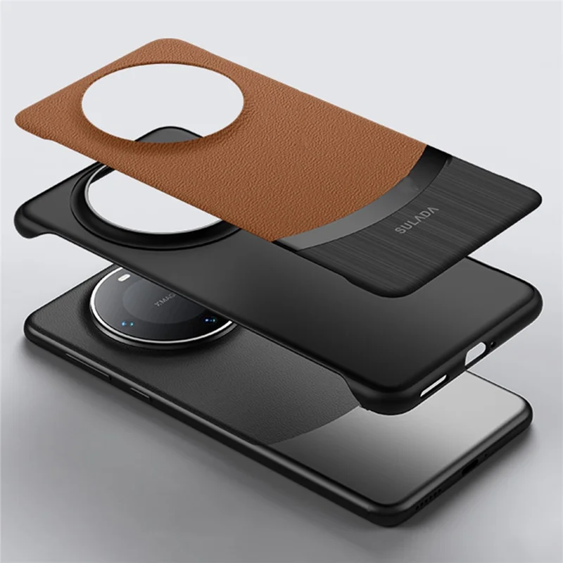 SULADA For Huawei Mate 60 Pro Slim Frameless Case Genuine Cow Leather Phone Back Cover - Red