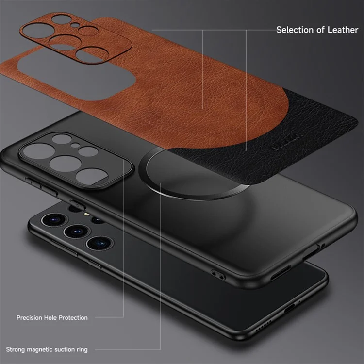 SULADA Magnetic-Serie für Samsung Galaxy S24 Ultra Case Lederüberzug Schutzhülle Kompatibel mit MagSafe - Braun