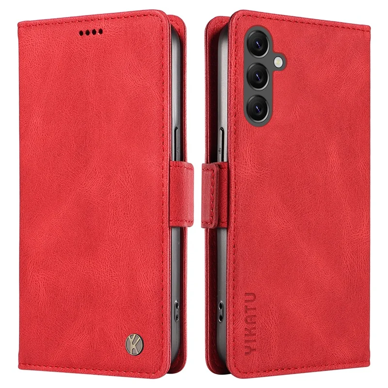 YIKATU YK-005 til Samsung Galaxy A25 5G (Global) (161,0 x 76,5 x 8,3 mm) Flip Case i læderpengepung - Rød
