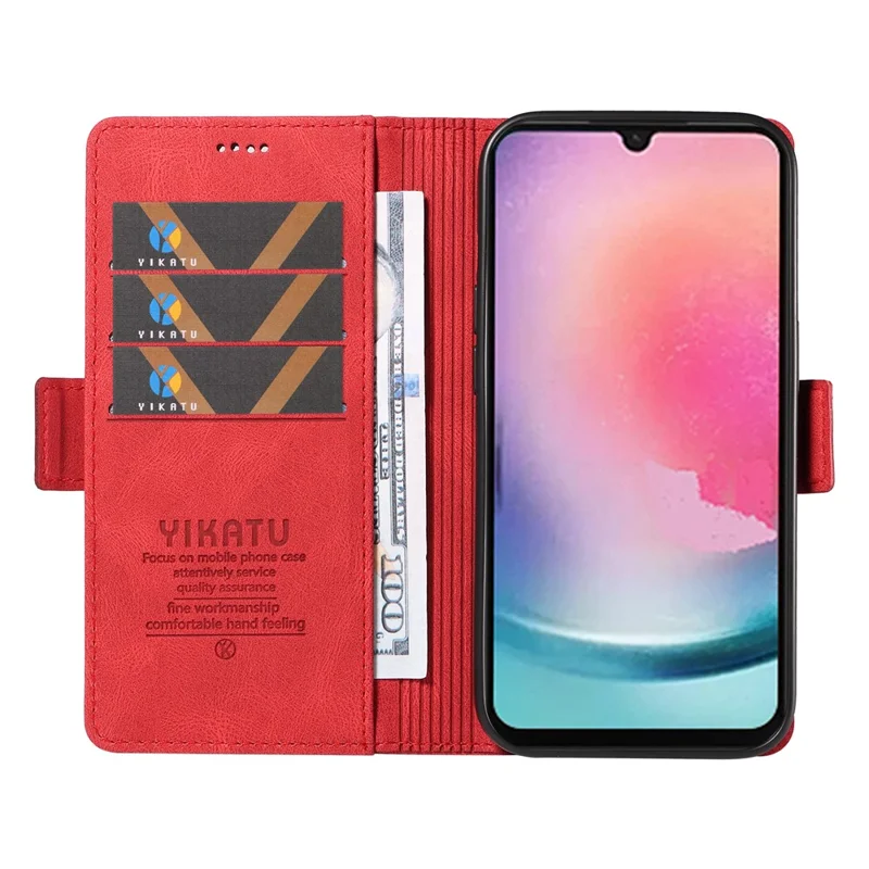 YIKATU YK-005 til Samsung Galaxy A25 5G (Global) (161,0 x 76,5 x 8,3 mm) Flip Case i læderpengepung - Rød