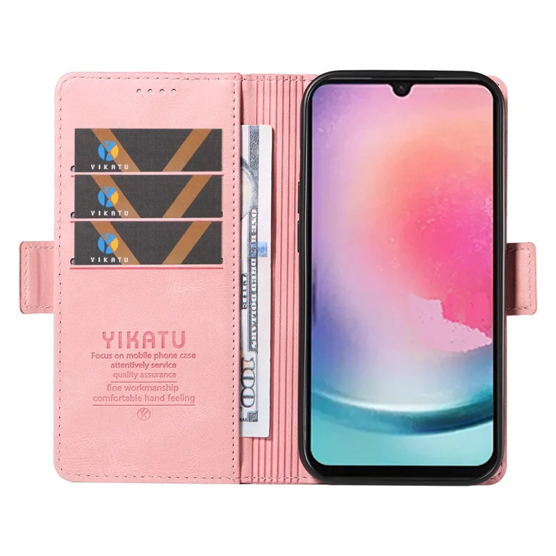 YIKATU YK-005 For Samsung Galaxy A25 5G (Global) (161.0 x 76.5 x 8.3mm) Case Folio Leather Wallet Phone Cover - Pink