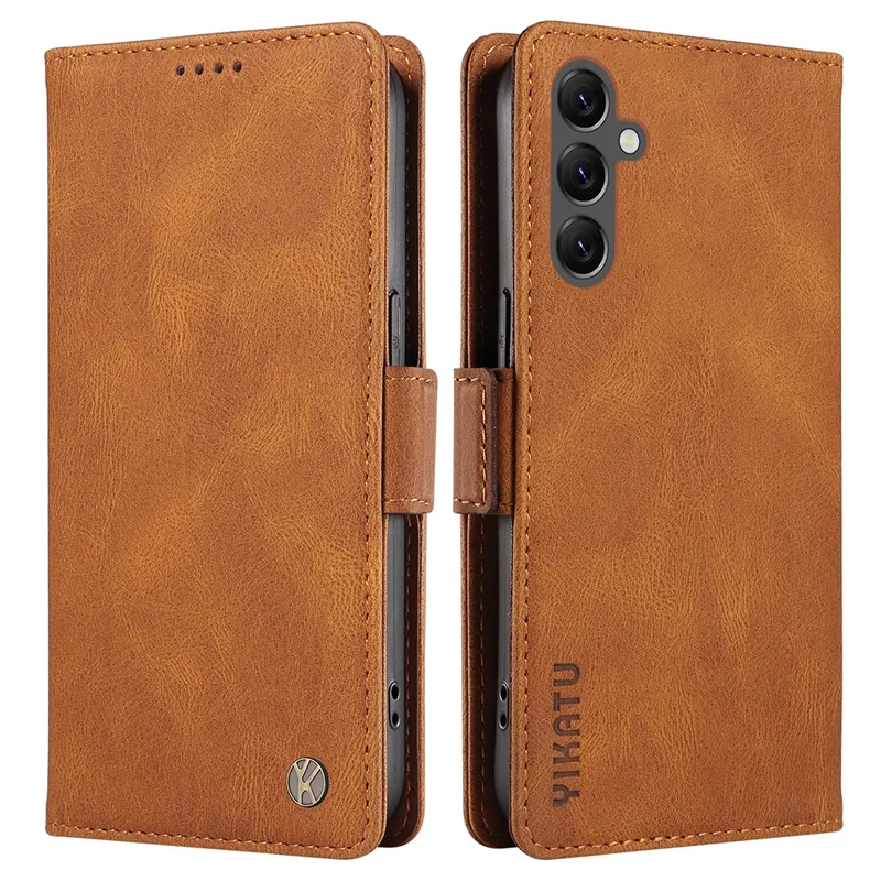 YIKATU YK-005 For Samsung Galaxy A25 5G (Global) (161.0 x 76.5 x 8.3mm) Case Folio Leather Wallet Phone Cover - Brown