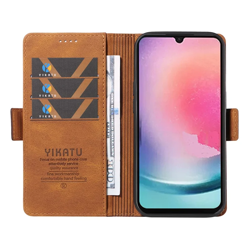 YIKATU YK-005 For Samsung Galaxy A25 5G (Global) (161.0 x 76.5 x 8.3mm) Case Folio Leather Wallet Phone Cover - Brown