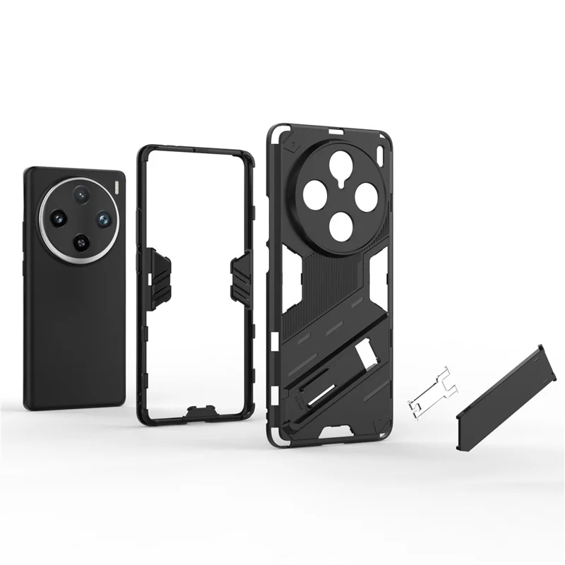 Für vivo X100 Pro 5G Ständer Handyhülle Dual Layer Stoßabsorption Abdeckung - Schwarz