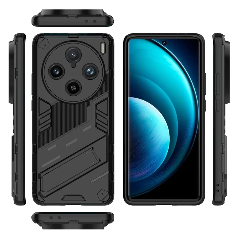 Für vivo X100 Pro 5G Ständer Handyhülle Dual Layer Stoßabsorption Abdeckung - Schwarz