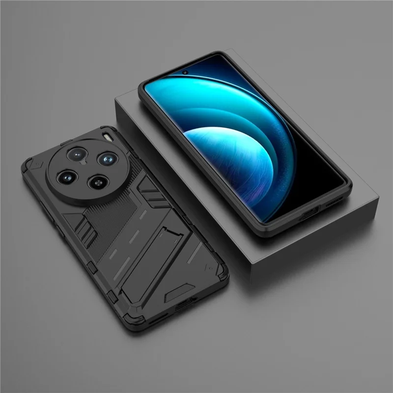 Für vivo X100 Pro 5G Ständer Handyhülle Dual Layer Stoßabsorption Abdeckung - Schwarz