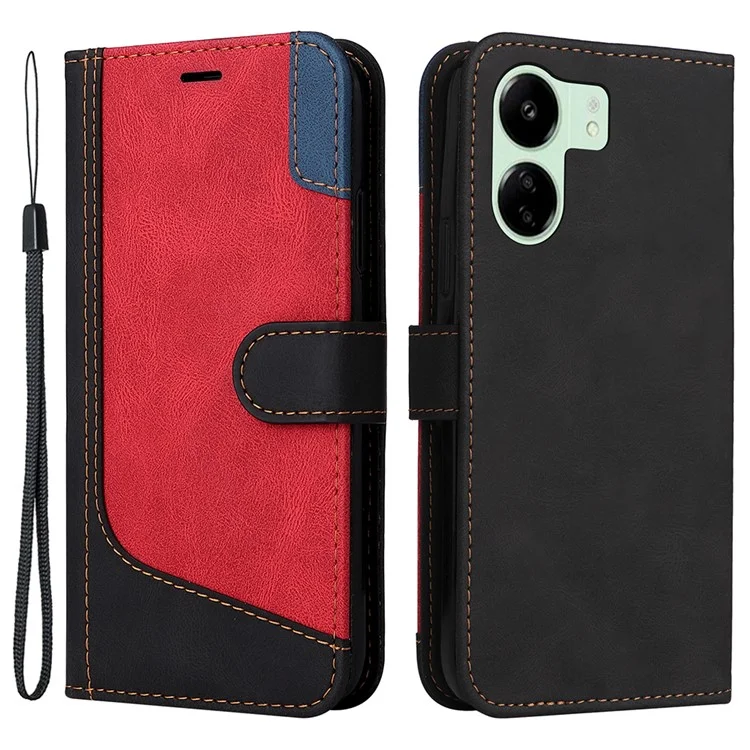 Para Xiaomi Redmi 13C 4G / 13C 5G / 13R 5G / Poco M6 5G / Poco C65 4G Funda del teléfono Estuche de cuero sintético de tres colores con tapa - Negro