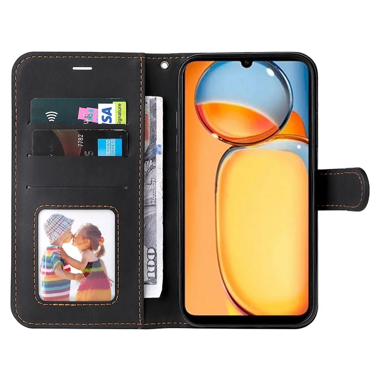 Para Xiaomi Redmi 13C 4G / 13C 5G / 13R 5G / Poco M6 5G / Poco C65 4G Funda del teléfono Estuche de cuero sintético de tres colores con tapa - Negro