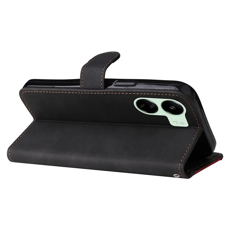 Para Xiaomi Redmi 13C 4G / 13C 5G / 13R 5G / Poco M6 5G / Poco C65 4G Funda del teléfono Estuche de cuero sintético de tres colores con tapa - Negro