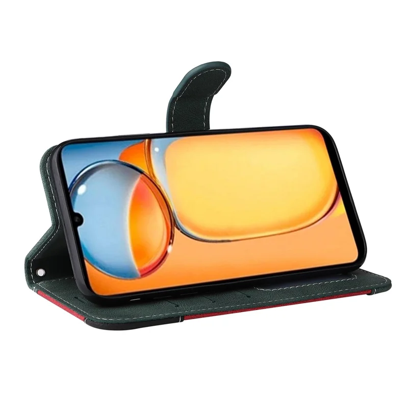 For Xiaomi Redmi 13C 4G / 13C 5G / 13R 5G / Poco M6 5G / Poco C65 4G Phone Case PU Leather Three-Color Splicing Flip Cover - Green