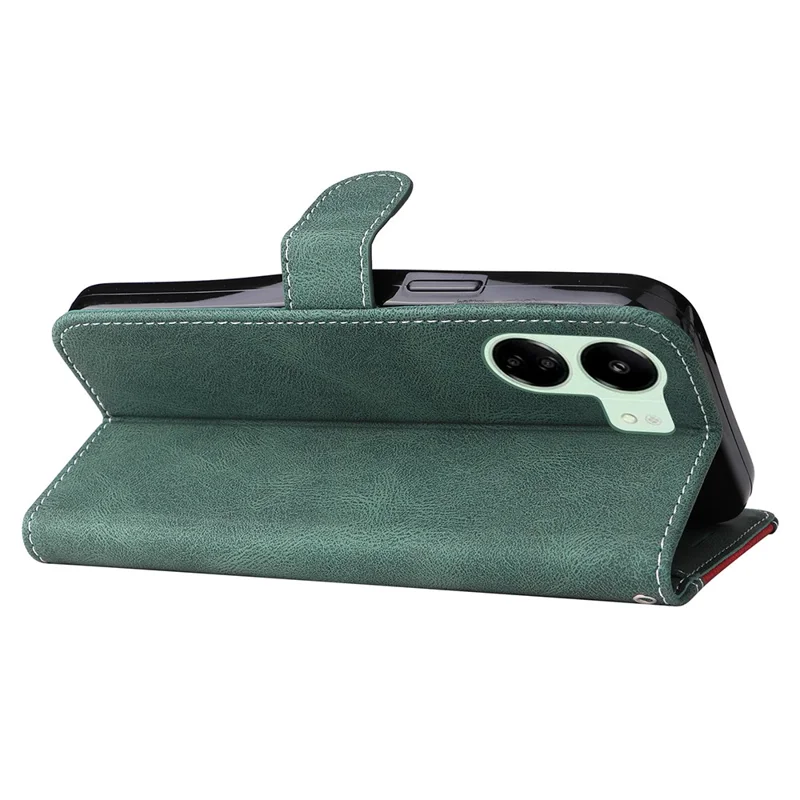 For Xiaomi Redmi 13C 4G / 13C 5G / 13R 5G / Poco M6 5G / Poco C65 4G Phone Case PU Leather Three-Color Splicing Flip Cover - Green