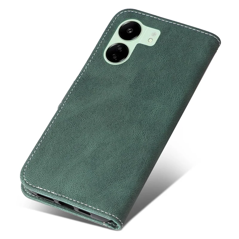 For Xiaomi Redmi 13C 4G / 13C 5G / 13R 5G / Poco M6 5G / Poco C65 4G Phone Case PU Leather Three-Color Splicing Flip Cover - Green