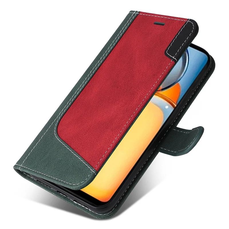 For Xiaomi Redmi 13C 4G / 13C 5G / 13R 5G / Poco M6 5G / Poco C65 4G Phone Case PU Leather Three-Color Splicing Flip Cover - Green