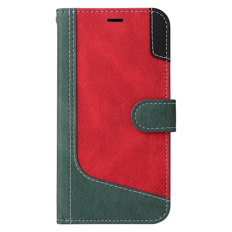 For Xiaomi Redmi 13C 4G / 13C 5G / 13R 5G / Poco M6 5G / Poco C65 4G Phone Case PU Leather Three-Color Splicing Flip Cover - Green