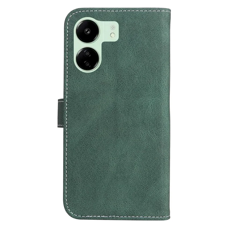 For Xiaomi Redmi 13C 4G / 13C 5G / 13R 5G / Poco M6 5G / Poco C65 4G Phone Case PU Leather Three-Color Splicing Flip Cover - Green