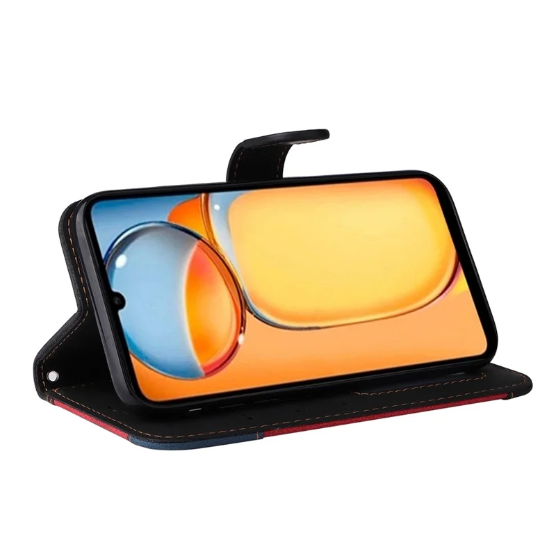 For Xiaomi Redmi 13C 4G / 13C 5G / 13R 5G / Poco M6 5G / Poco C65 4G Phone Case PU Leather Three-Color Splicing Flip Cover - Blue