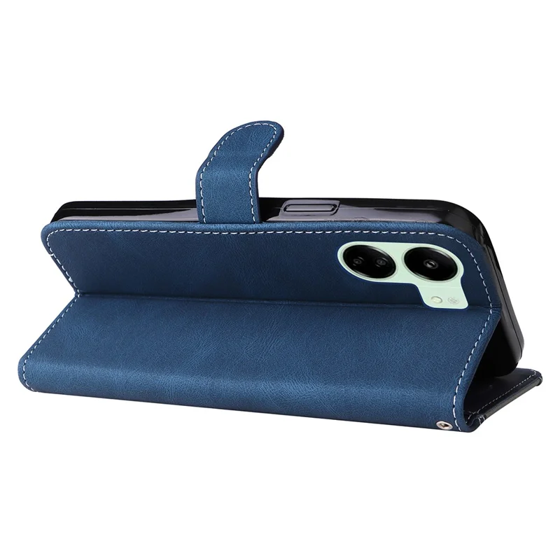 For Xiaomi Redmi 13C 4G / 13C 5G / 13R 5G / Poco M6 5G / Poco C65 4G Phone Case PU Leather Three-Color Splicing Flip Cover - Blue