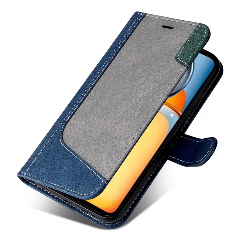 For Xiaomi Redmi 13C 4G / 13C 5G / 13R 5G / Poco M6 5G / Poco C65 4G Phone Case PU Leather Three-Color Splicing Flip Cover - Blue