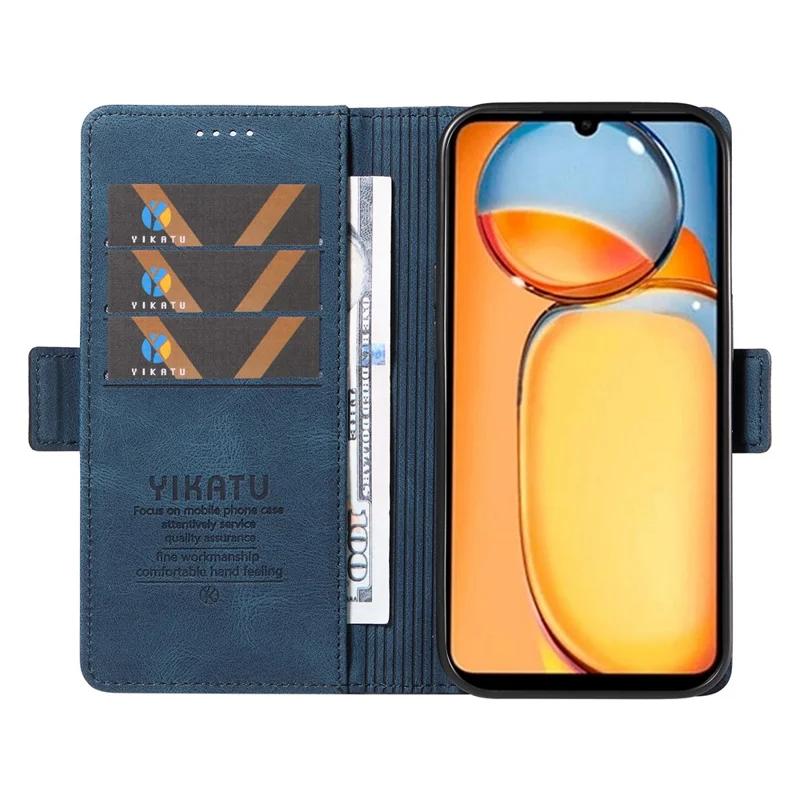 YIKATU YK-005 For Xiaomi Redmi 13C 4G / 13C 5G / 13R 5G / Poco M6 5G / Poco C65 4G Case PU Leather Full Protection Phone Cover - Blue
