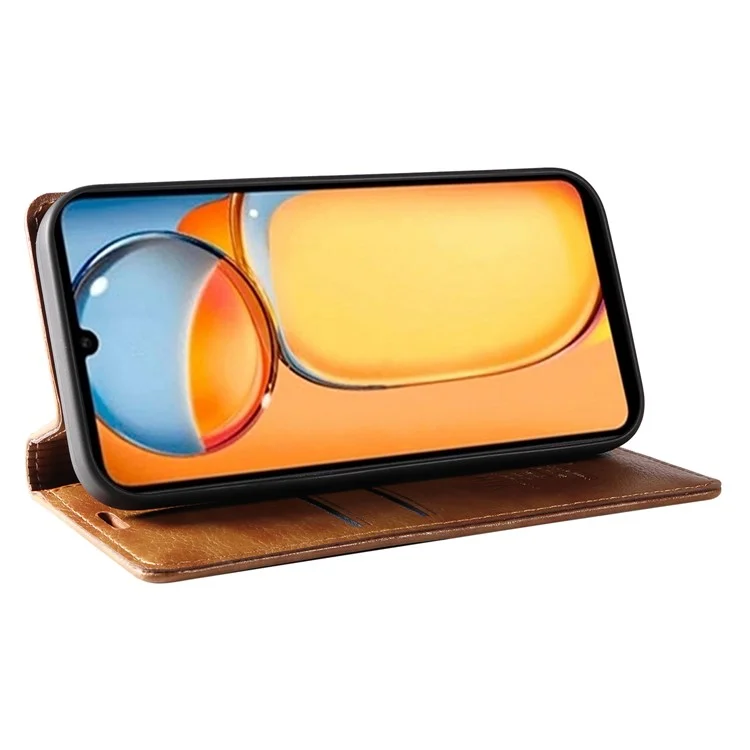 YIKATU YK-006 para Xiaomi Redmi 13C 4G / 13C 5G / 13R 5G / Poco M6 5G / Poco C65 4G Capa de Carteira de Couro PU com Suporte - Marrom