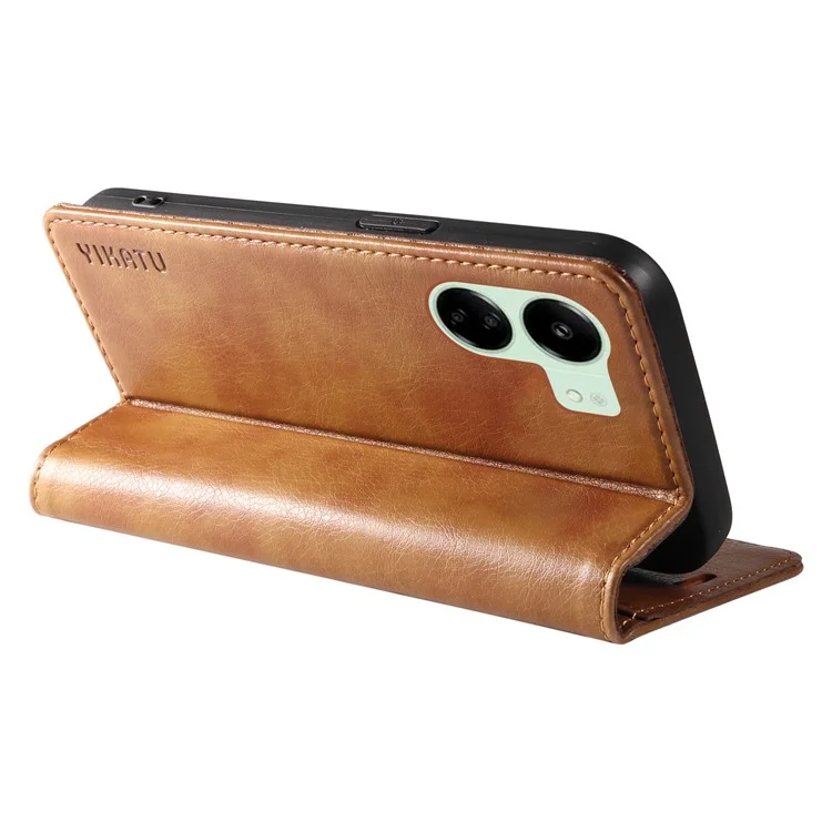 YIKATU YK-006 para Xiaomi Redmi 13C 4G / 13C 5G / 13R 5G / Poco M6 5G / Poco C65 4G Capa de Carteira de Couro PU com Suporte - Marrom