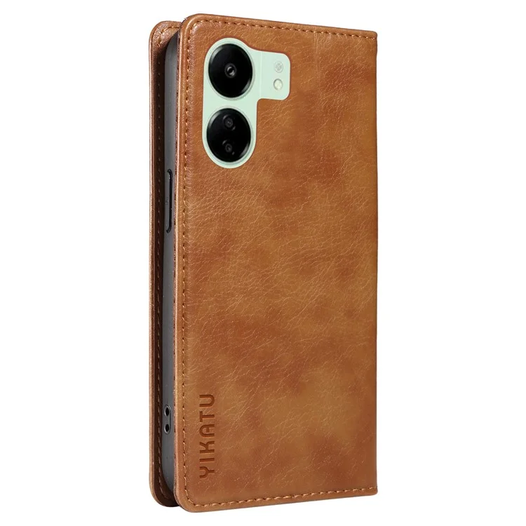 YIKATU YK-006 para Xiaomi Redmi 13C 4G / 13C 5G / 13R 5G / Poco M6 5G / Poco C65 4G Capa de Carteira de Couro PU com Suporte - Marrom