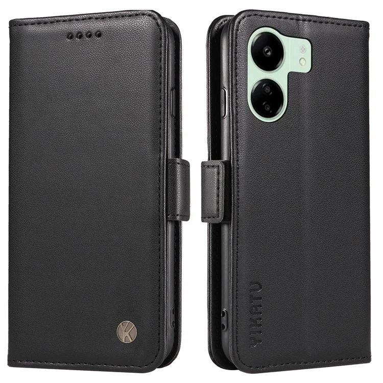 YIKATU YK-003 Pour Xiaomi Redmi 13C 4G / 13C 5G / 13R 5G / Poco M6 5G / Poco C65 4G Étui en cuir PU avec support - Noir
