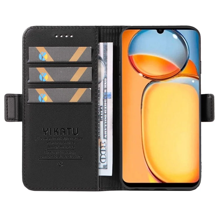 YIKATU YK-003 Pour Xiaomi Redmi 13C 4G / 13C 5G / 13R 5G / Poco M6 5G / Poco C65 4G Étui en cuir PU avec support - Noir