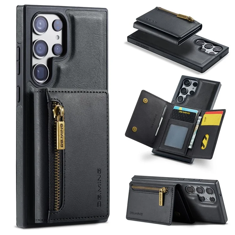 DG.MING M5 Series для Samsung Galaxy S24 Кожаный чехол для мобильного телефона Съемная магнитная бумажник крышка - Черный