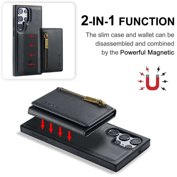 DG.MING M5 Series для Samsung Galaxy S24 Кожаный чехол для мобильного телефона Съемная магнитная бумажник крышка - Черный