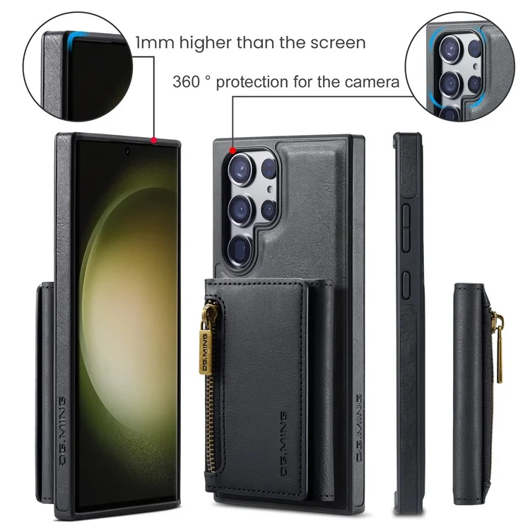 DG.MING M5 Series для Samsung Galaxy S24 Кожаный чехол для мобильного телефона Съемная магнитная бумажник крышка - Черный