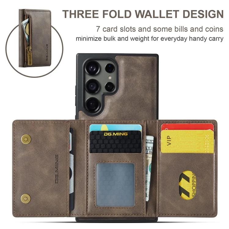 DG.MING M5 Series For Samsung Galaxy S24+ Wallet Case 2-in-1 Detachable Leather Phone Cover - Coffee