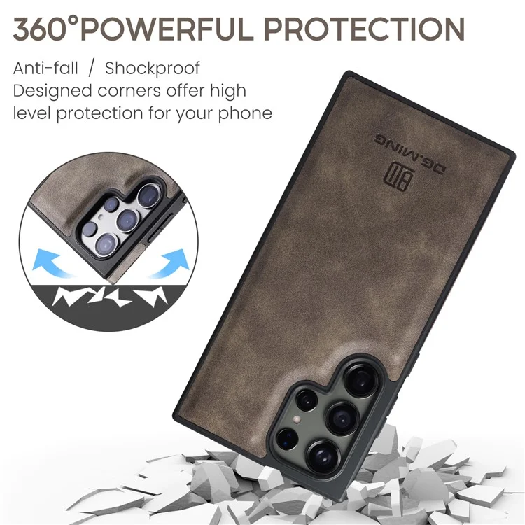 DG.MING M5 Series For Samsung Galaxy S24+ Wallet Case 2-in-1 Detachable Leather Phone Cover - Coffee