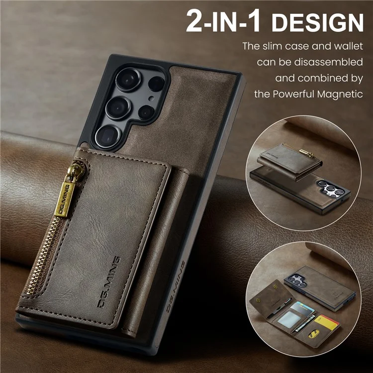 DG.MING M5 Series For Samsung Galaxy S24+ Wallet Case 2-in-1 Detachable Leather Phone Cover - Coffee