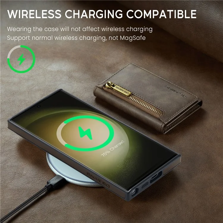 DG.MING M5 Series For Samsung Galaxy S24+ Wallet Case 2-in-1 Detachable Leather Phone Cover - Coffee