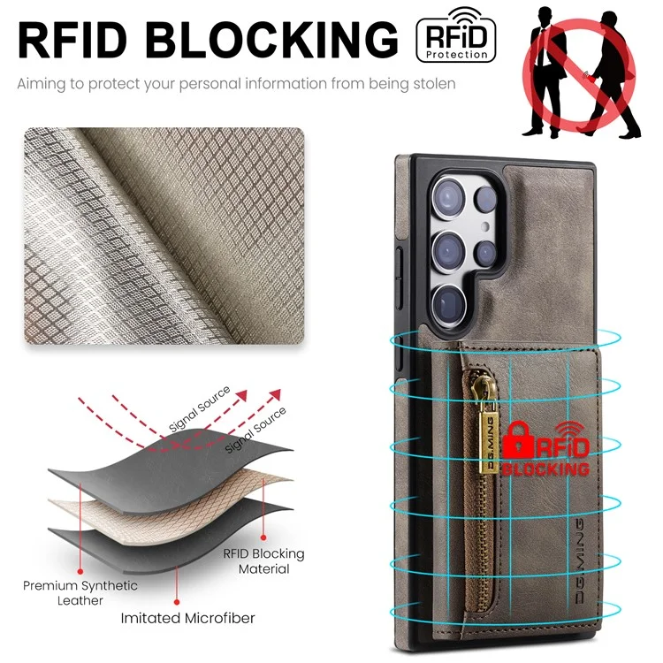 DG.MING M5 Series For Samsung Galaxy S24+ Wallet Case 2-in-1 Detachable Leather Phone Cover - Coffee