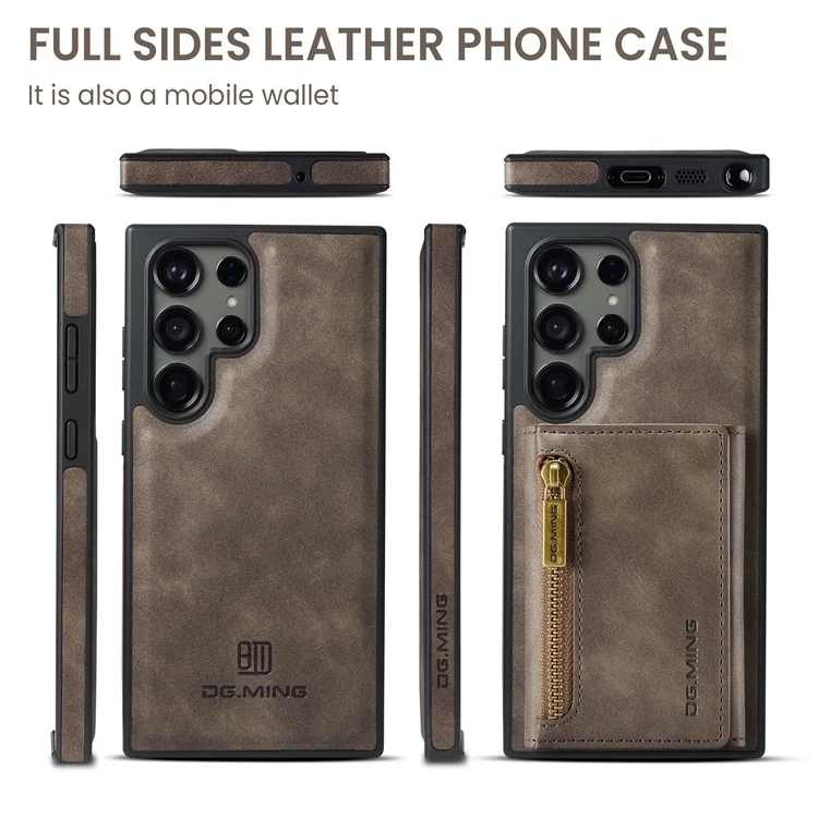 DG.MING M5 Series For Samsung Galaxy S24+ Wallet Case 2-in-1 Detachable Leather Phone Cover - Coffee