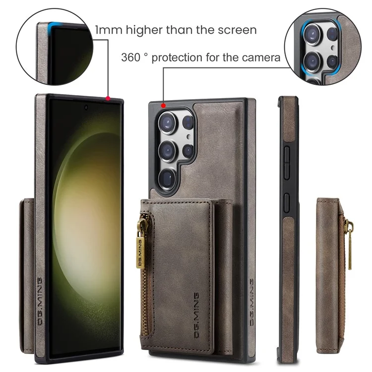 DG.MING M5 Series For Samsung Galaxy S24+ Wallet Case 2-in-1 Detachable Leather Phone Cover - Coffee