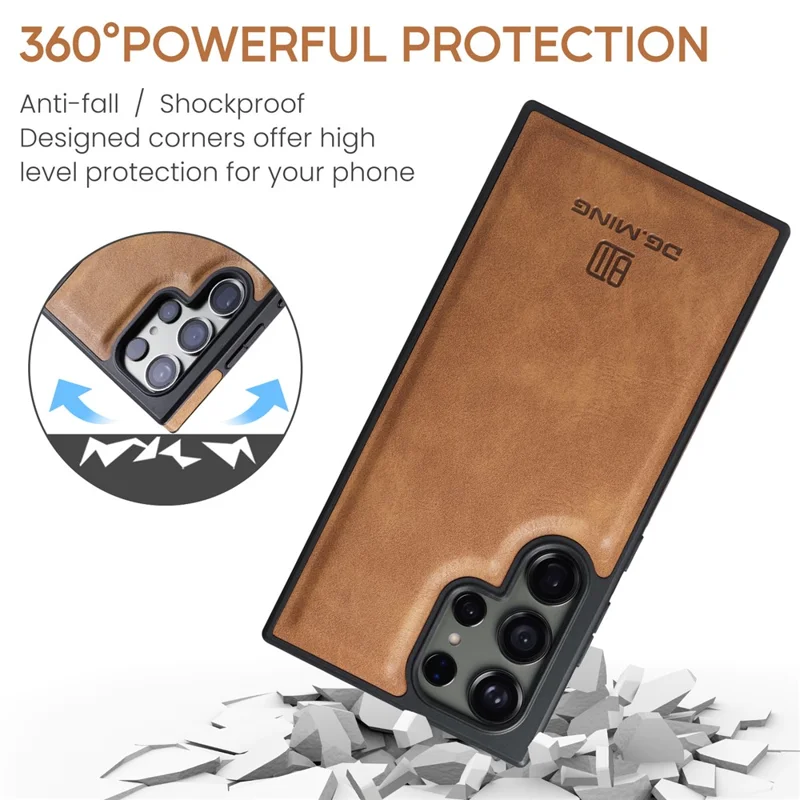 DG.MING M5 Series For Samsung Galaxy S24 Ultra Case Kickstand Leather Phone Back Cover - Brown