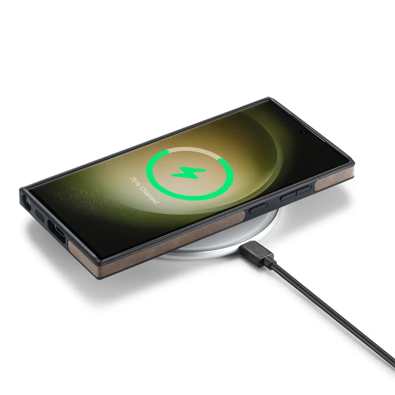 DG.MING For Samsung Galaxy S24 Ultra Phone Case Anti-Scratch Side Edge Leather Coating Back Shell - Coffee