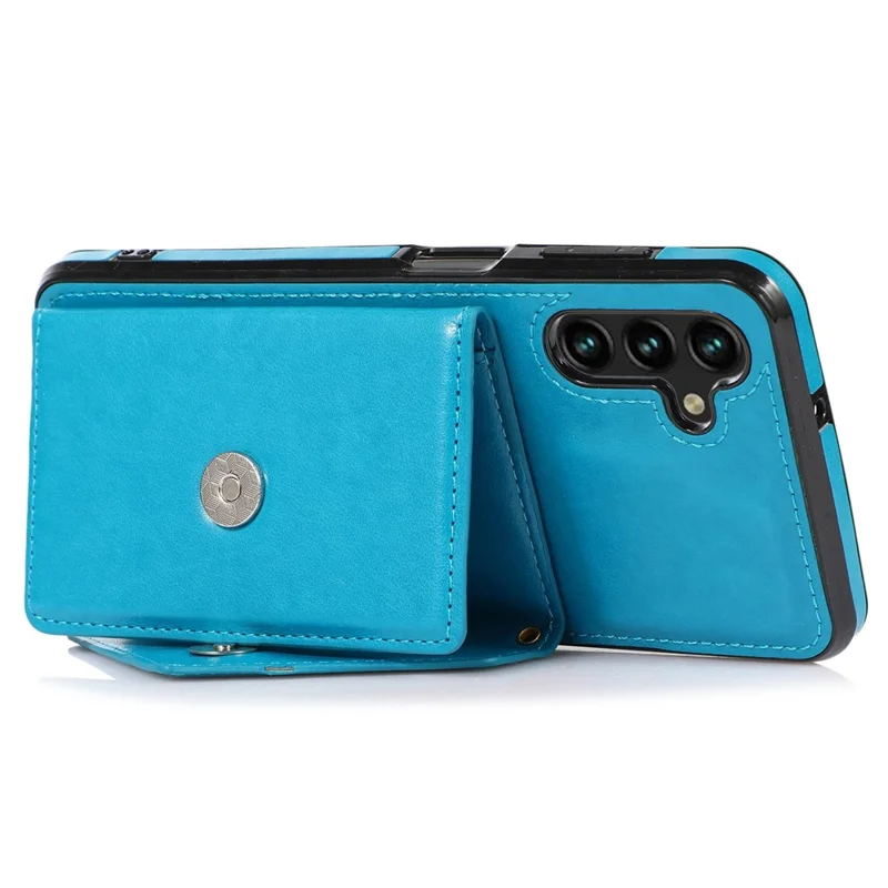 For Samsung Galaxy A05s 4G Case Card Holder Kickstand PU Leather+TPU Cover with Shoulder Strap - Blue