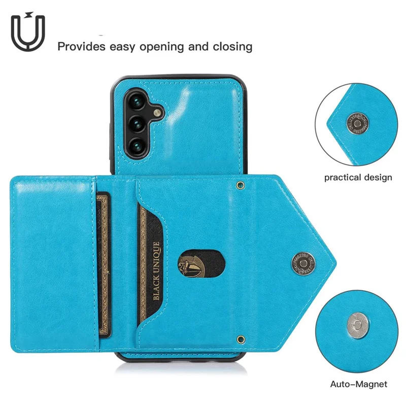 For Samsung Galaxy A05s 4G Case Card Holder Kickstand PU Leather+TPU Cover with Shoulder Strap - Blue